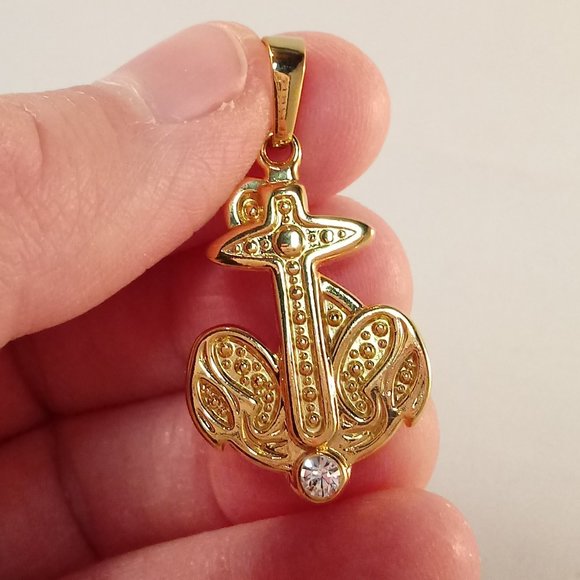 18K Yellow Gold Filled Boat Anchor Diamond Zircon Necklace Pendant Gorgeous Gift - Picture 5 of 7